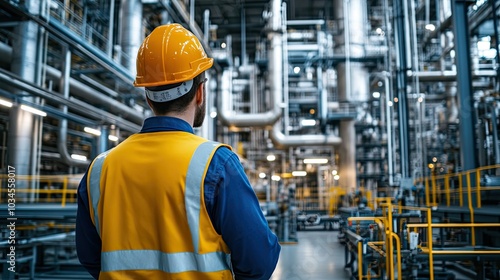 Worker in Safety Gear in Industrial Facility