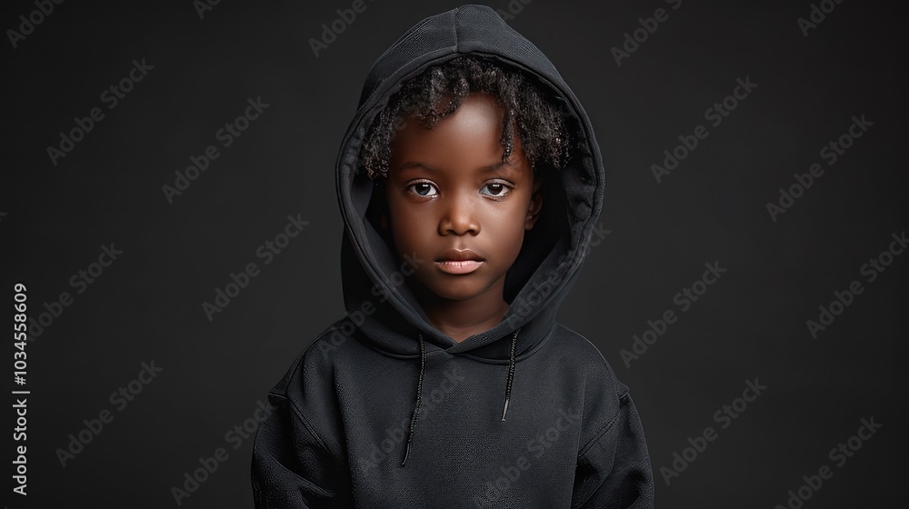 Portrait of kid wearing black hoodie Portrait of kid wearing black hoodie