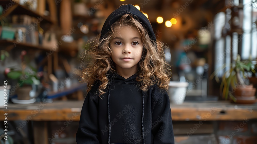 Portrait of kid wearing black hoodie Portrait of kid wearing black hoodie