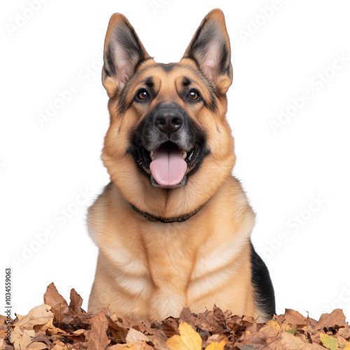 Happy German shepherd dog with tongue out on transparent background