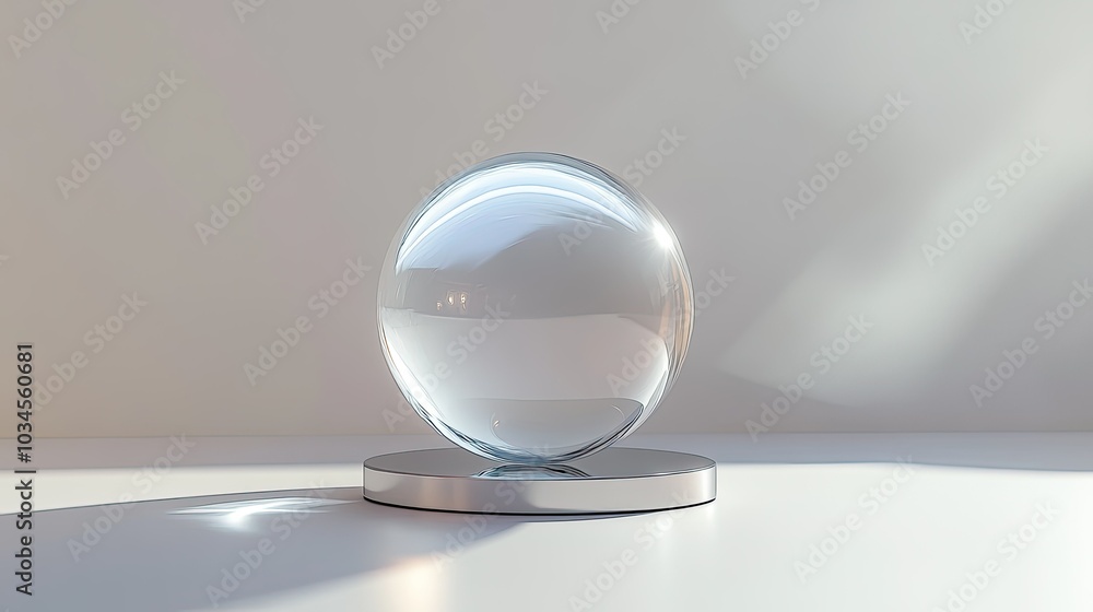 Transparent Sphere on Reflective Stand with Soft Lighting Transparent Sphere on Reflective Stand with Soft Lighting