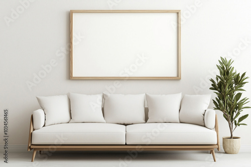 Mock up frame on the wall in a modern luxury minimalist living room