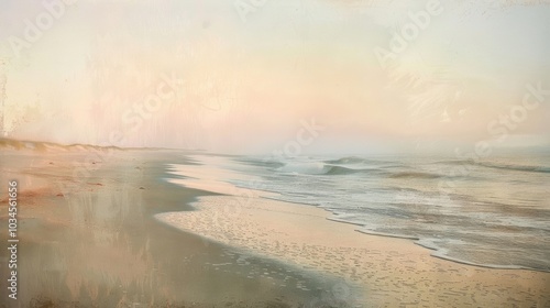 The soft muted colors of a grainy beach scene reflect the peacefulness of a quiet coastal town