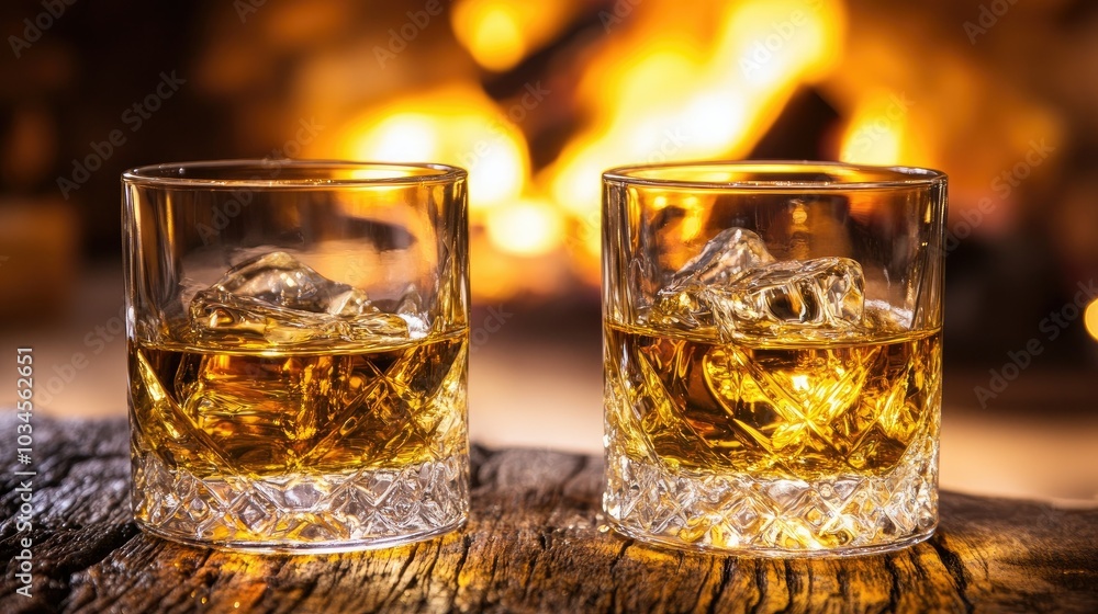 Warm Evening with Whiskey and Firelight Glow Warm Evening with Whiskey and Firelight Glow