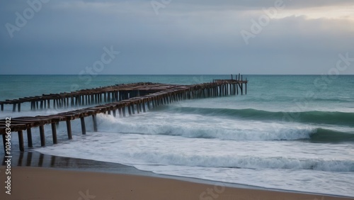 Storm-damaged pier showing the effects of coastal structure destruction