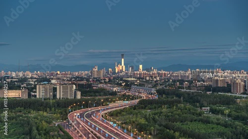 China Beijing CBD time-lapse sunrise Tongzhou traffic time-lapse sunrise photo