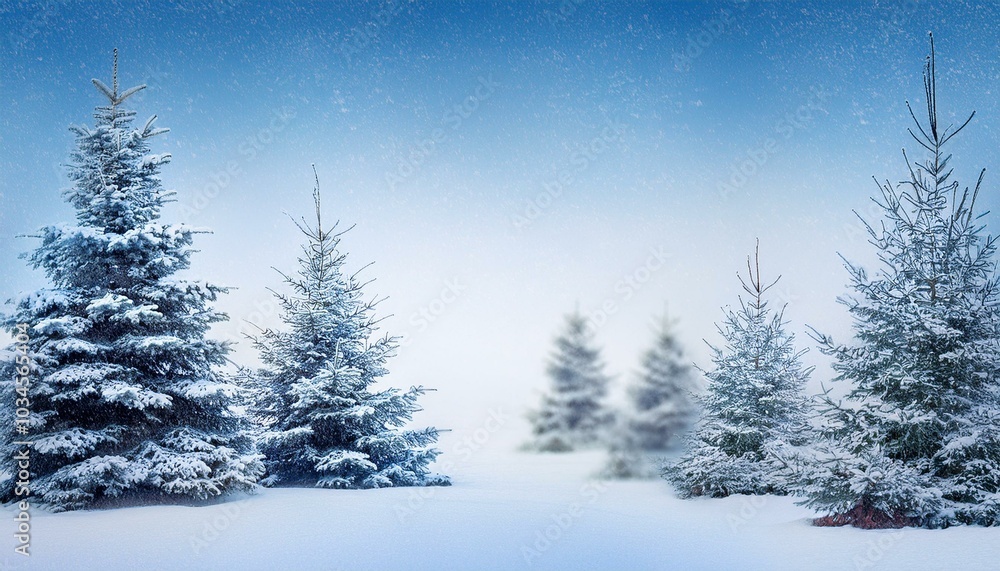 Naklejka premium Fir trees in the snow. Christmas and New Year background. Generative AI