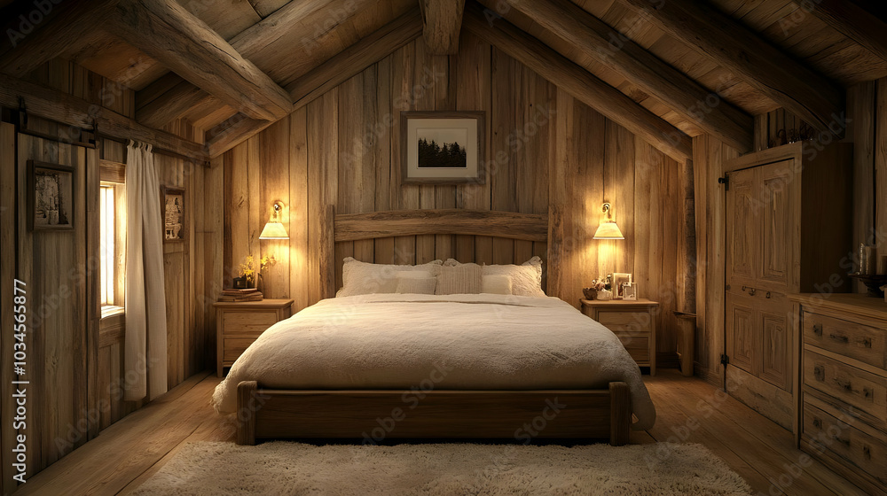 Cozy Wooden Bedroom Interior 3D Render Cozy Wooden Bedroom Interior 3D Render