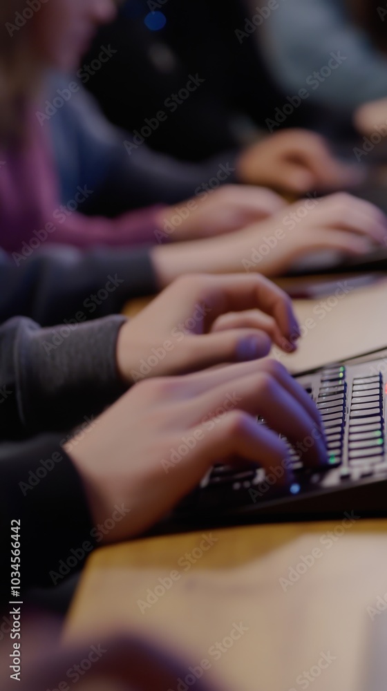 Developers coding and programming on computers in a dark office Developers coding and programming on computers in a dark office