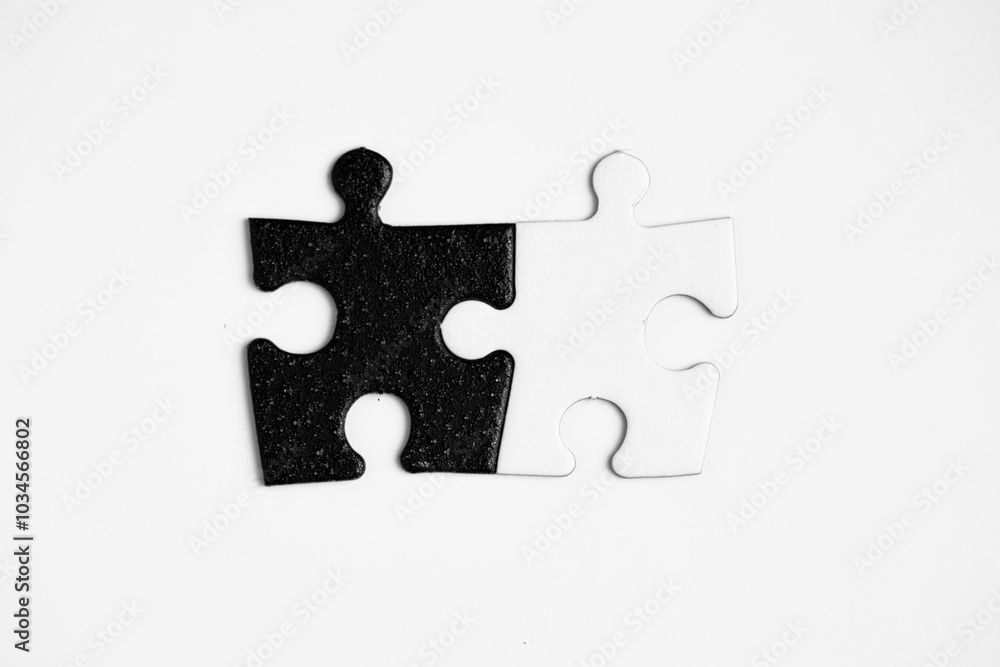 Opposite day concept using white and black puzzle pieces on a white background. Opposite day concept using white and black puzzle pieces on a white background.