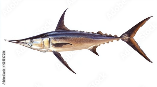 clear representation of a swordfish Xiphias gladius highlights its streamlined body long bill and distinct fins in an engaging manner against a plain backdrop.