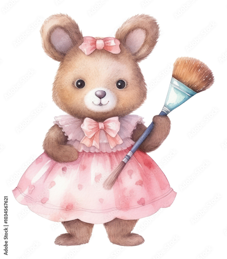 PNG Animal character holding Makeup tool cute doll toy. PNG Animal character holding Makeup tool cute doll toy.