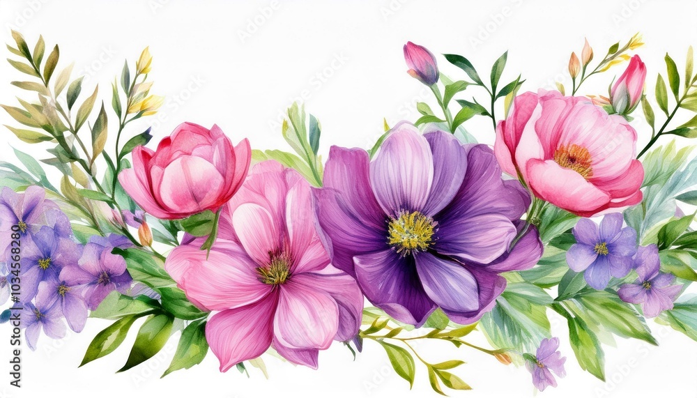 Obraz premium Card flowers on an isolated white background. Watercolor painting, greeting card, wedding invitation
