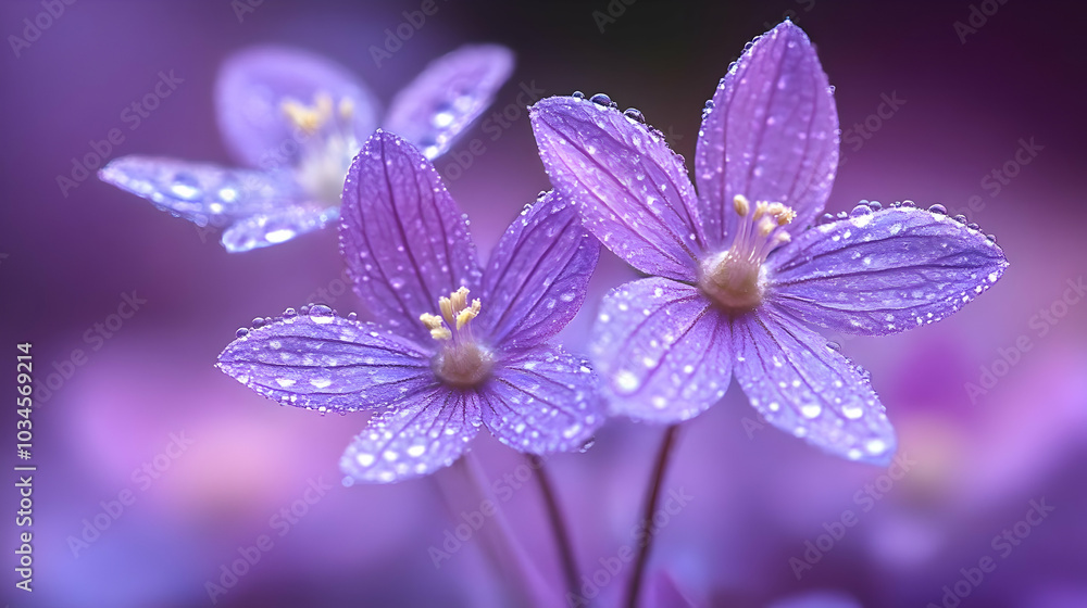 Purple Flowers with Dew Drops - Macro Photography Purple Flowers with Dew Drops - Macro Photography