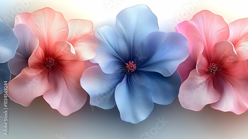 Abstract Floral Illustration - Delicate Petals in Pink and Blue