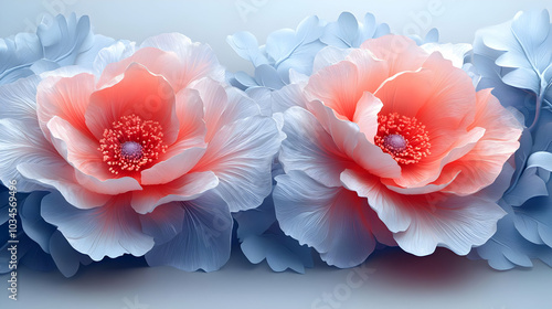 3D Floral Illustration - Blue and Pink Flower Bouquet