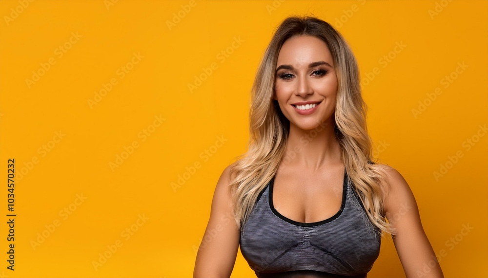 Fitness, floor and portrait of woman on yellow background for health Fitness, floor and portrait of woman on yellow background for health