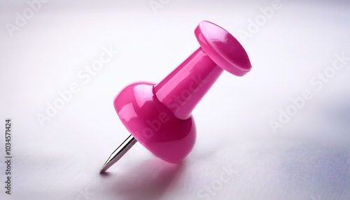 A close-up of a single bright pink push pin with a metallic needle, isolated on a white background 