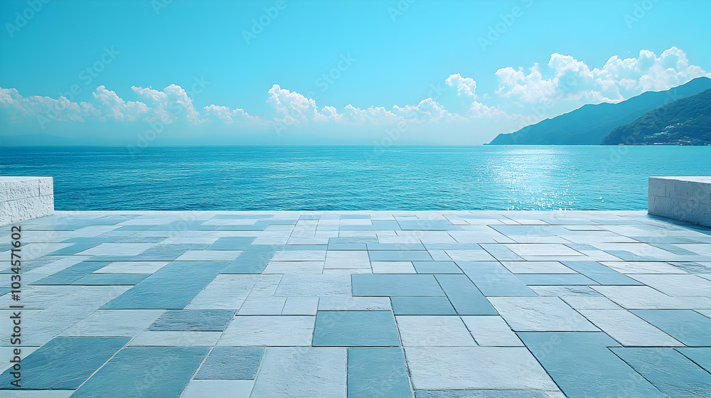 Obraz premium Blue Tiles Ocean View Background