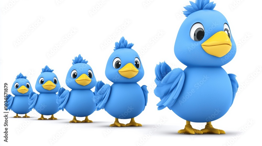 Adorable Cartoon Blue Birds in a Cheerful Family Group Adorable Cartoon Blue Birds in a Cheerful Family Group