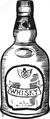 Whisky bottle sketch. Engraved alcohol glass icon