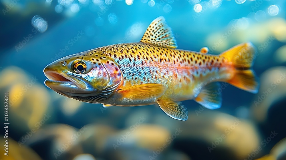 A Close-Up of a Rainbow Trout Swimming in Clear Water A Close-Up of a Rainbow Trout Swimming in Clear Water