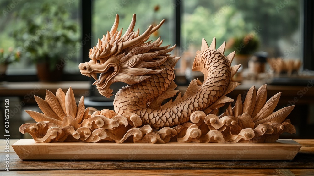 Fototapeta premium Personalized Dragon Sculpture Designed for an Office Workspace Decor