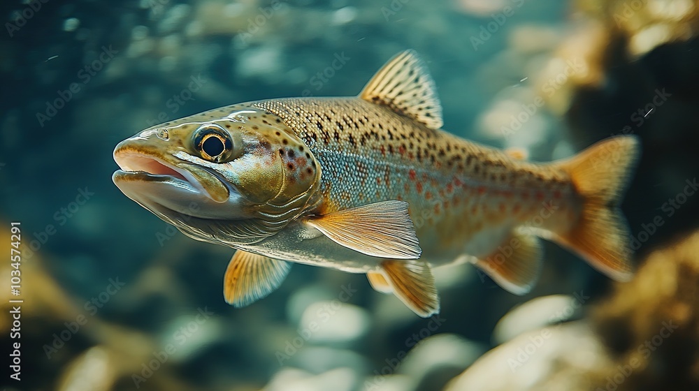 Close-up of a Brown Trout Swimming in Clear Water Close-up of a Brown Trout Swimming in Clear Water
