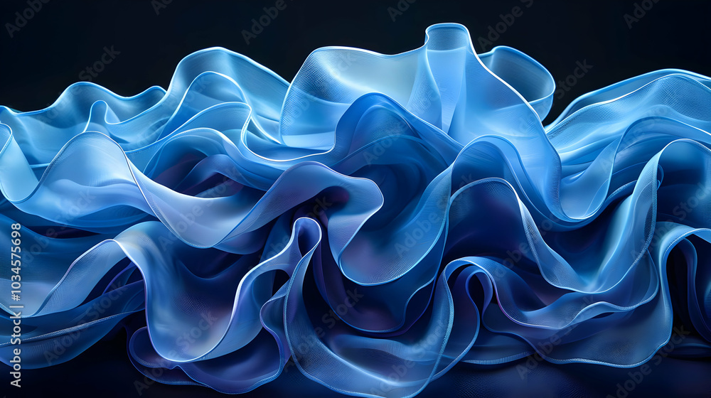 Fototapeta premium Abstract Blue Fabric Waves Background Illustration