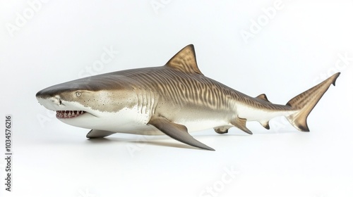 striking representation of a tiger shark highlights its unique stripes and strong physique emphasizing its role as a powerful predator in marine ecosystems.