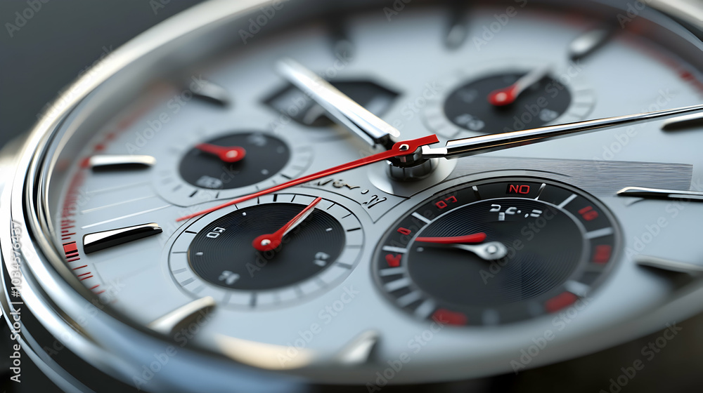 3D illustration of a chronograph watch face in detail 3D illustration of a chronograph watch face in detail