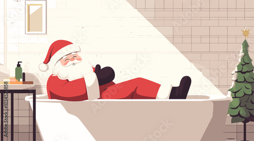 vector Santa Claus washes in the bathroom .Generative AI