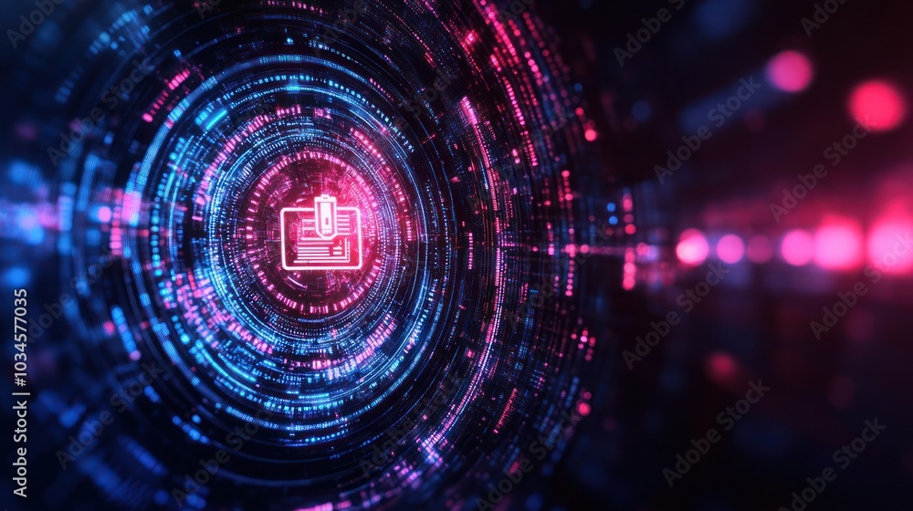 vibrant cyber security icon with glowing data streams on a dark background vibrant cyber security icon with glowing data streams on a dark background