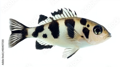 Archerfish Toxotes jaculatrix is captured in vibrant detail displaying its unique coloration and patterns while isolated against a white background. photo