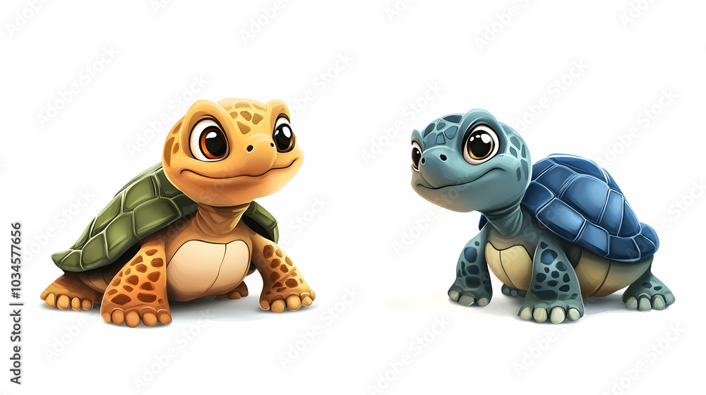 Obraz premium Illustration of a cartoon turtle and tortoise isolated on a white background 
