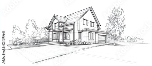 Architectural Sketch of a Two-Story House