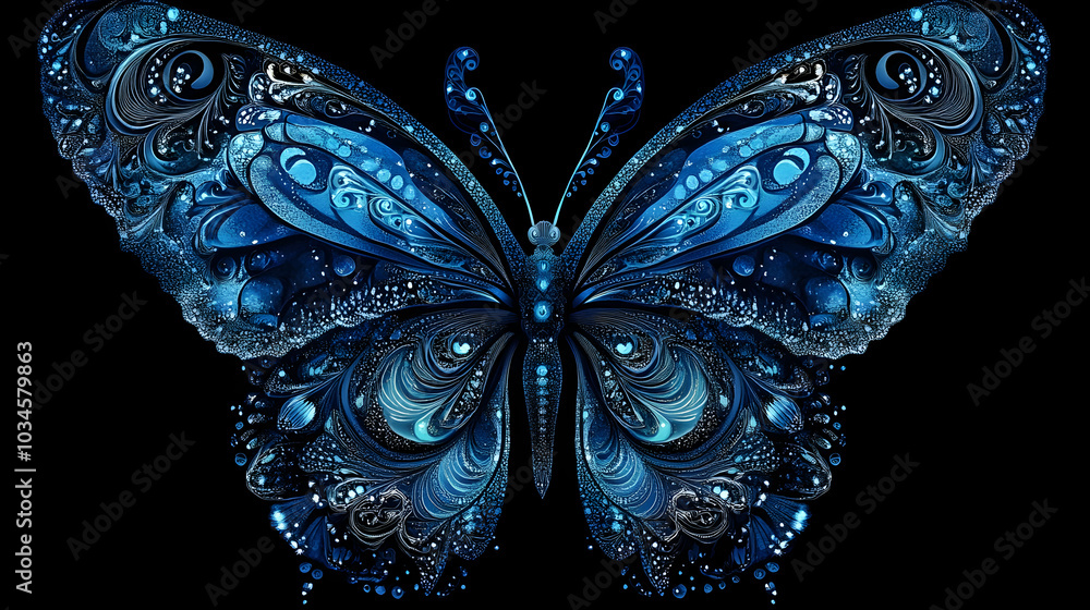 Obraz premium Illustration of an elegant butterfly with intricate blue patterns 