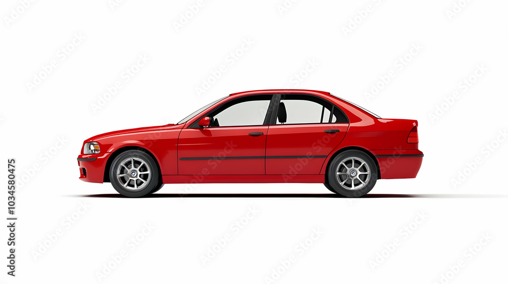 Photorealistic illustration of a red car in side view against a white background Photorealistic illustration of a red car in side view against a white background
