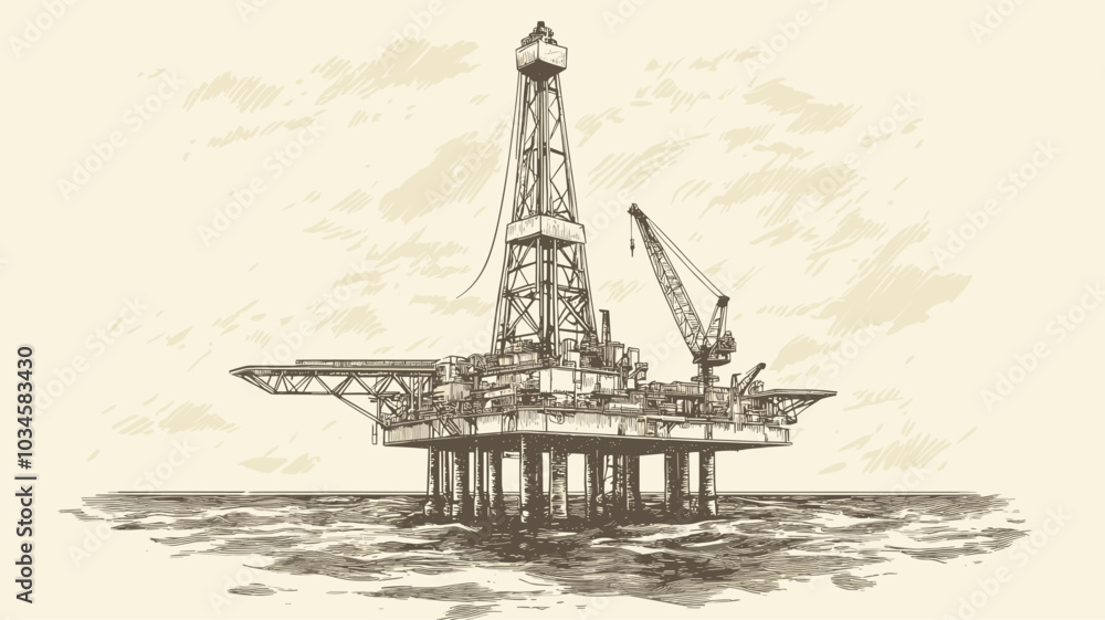 Obraz premium vector drawing of oil platform in the sea .Generative AI