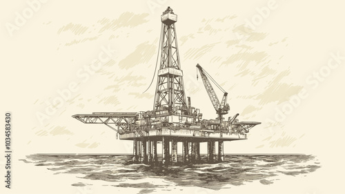 vector drawing of oil platform in the sea .Generative AI