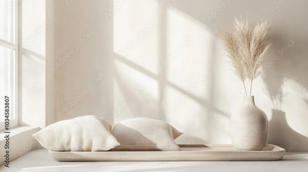 Minimalist Interior Design With Pampas Grass And Soft Pillows Minimalist Interior Design With Pampas Grass And Soft Pillows