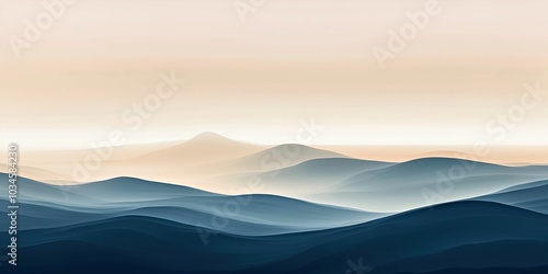  illustration of a serene horizon with soft flowing blue and beige waves