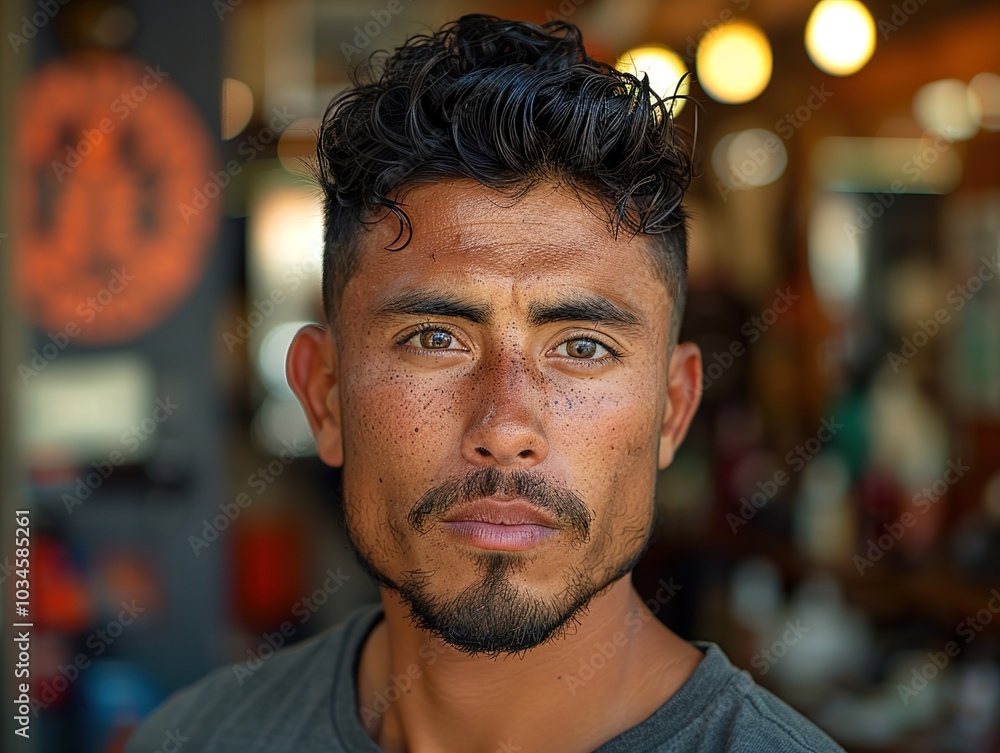 Close-up Portrait of a Man with Freckles and a Serious Expression Close-up Portrait of a Man with Freckles and a Serious Expression