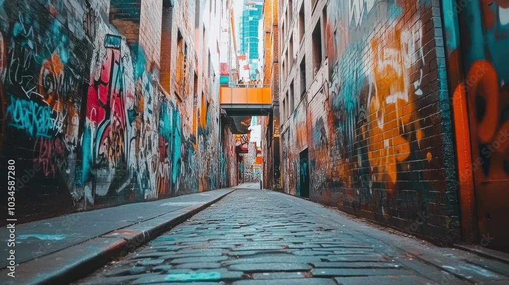 Colorful Graffiti in Urban Alleyway Colorful Graffiti in Urban Alleyway