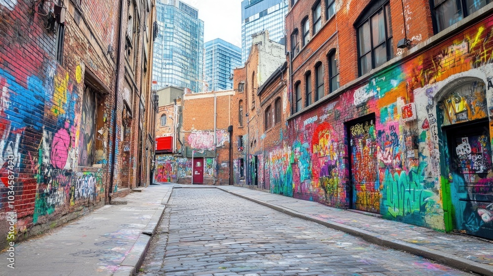 Fototapeta premium Vibrant Graffiti Alley with Colorful Art and Bold Strokes