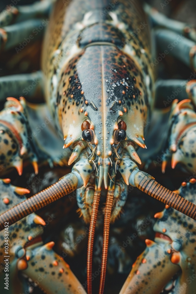 Close-up of a lobster showcasing its intricate details and textures emphasizing marine life. Close-up of a lobster showcasing its intricate details and textures emphasizing marine life.