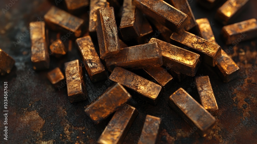 Scattered Gold Bars on Textured Surface Scattered Gold Bars on Textured Surface