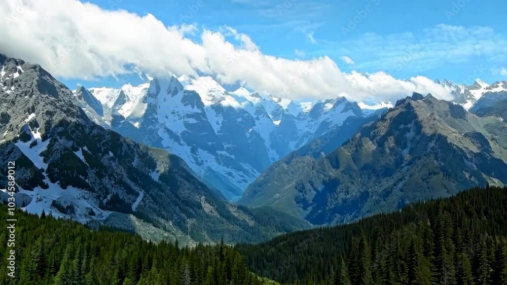 Mountain range with jagged peaks and clear skies, , Video Mountain range with jagged peaks and clear skies, , Video