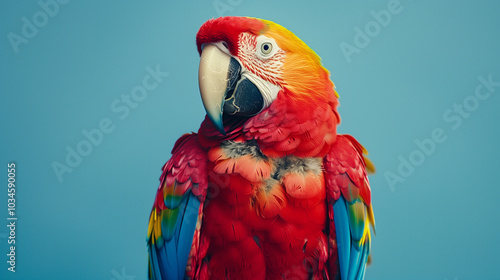 Scarlet Macaw on a Blue Background