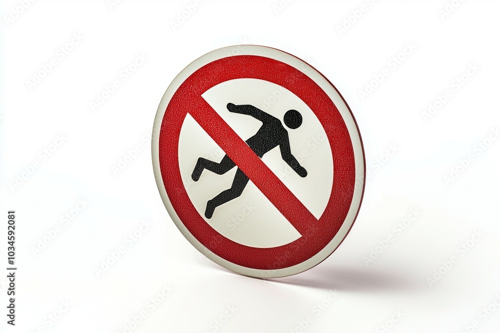 A red and white sign with a person falling on it, prohibition sign or symbol A red and white sign with a person falling on it, prohibition sign or symbol